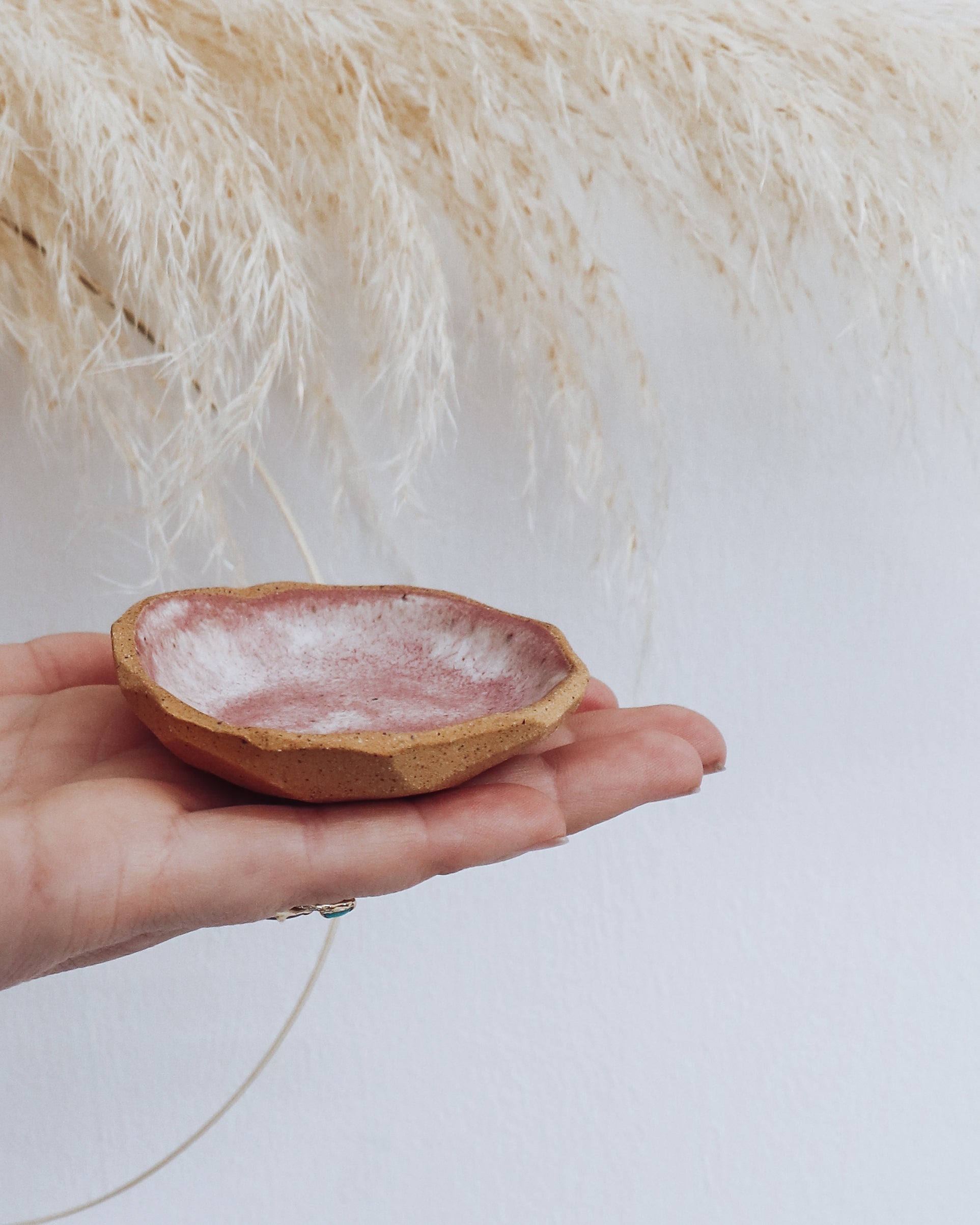 Pink Ring dish / tiny bowl made by crisp ceramic pottery.